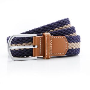 Asquith & Fox Mens Two Color Stripe Braid Stretch Belt / Navy/Khaki